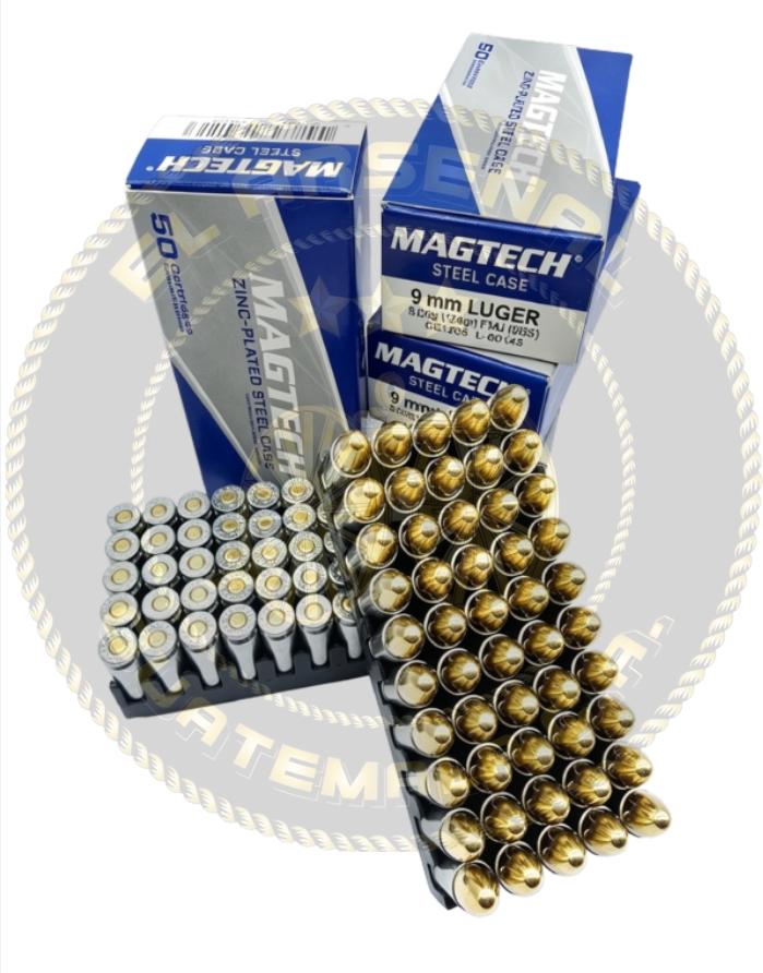 MAGTECH 9MM. MAGTECH STEEL CASE FMJ: 124 Grs. 9MM